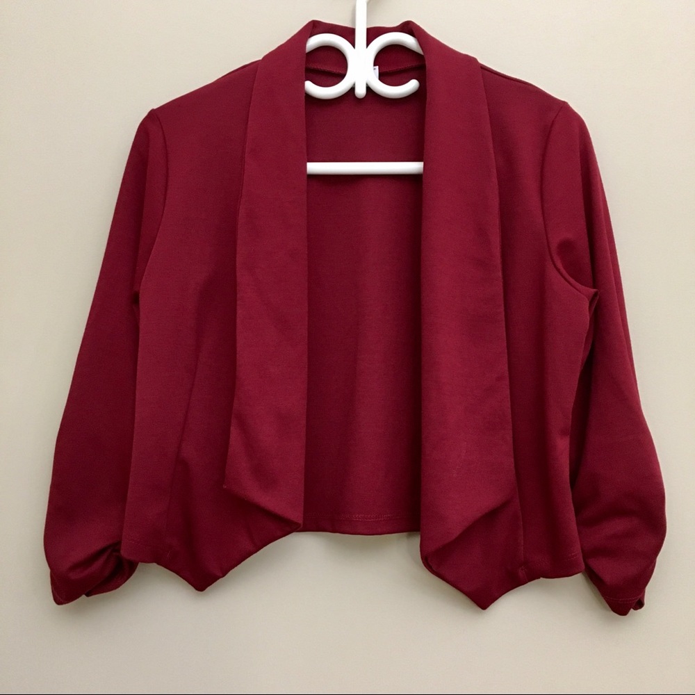 SUZY SHIER Red Cropped Open Front Blazer Jacket